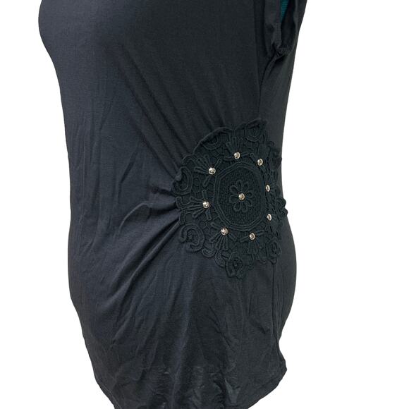 Luv Me More Asymmetrical Scoop Neck Tee Shirt Top Embellished Plus Size 1X Black - Picture 4 of 12